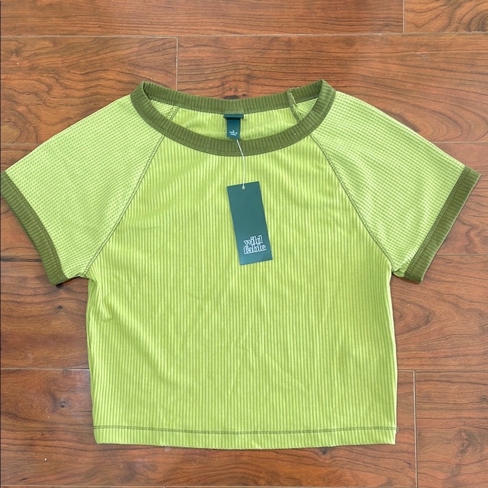 NWT Wild Fable Colorblock Short Sleeve Cropped Print T Shirt Top